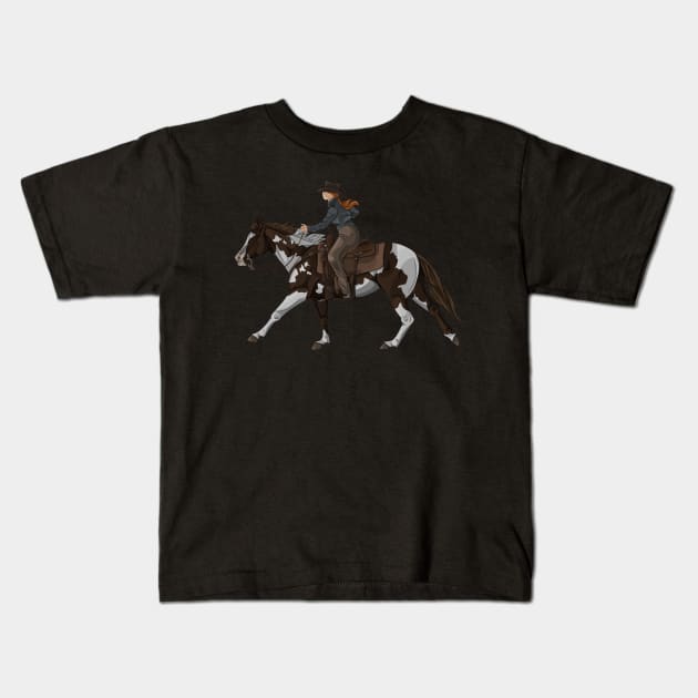Brown and White Paint horse Extended Lope Kids T-Shirt by themarementality